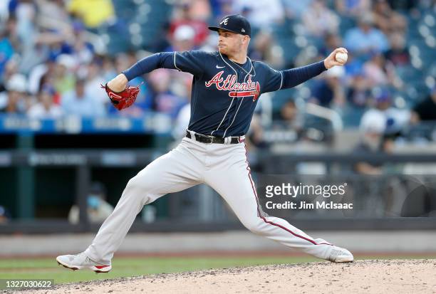 Sean Newcomb of the Atlanta Braves in action against the New York Mets at Citi Field on June 21, 2021 in New York City. The Mets defeated the Braves...