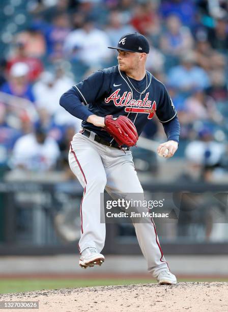 Sean Newcomb of the Atlanta Braves in action against the New York Mets at Citi Field on June 21, 2021 in New York City. The Mets defeated the Braves...