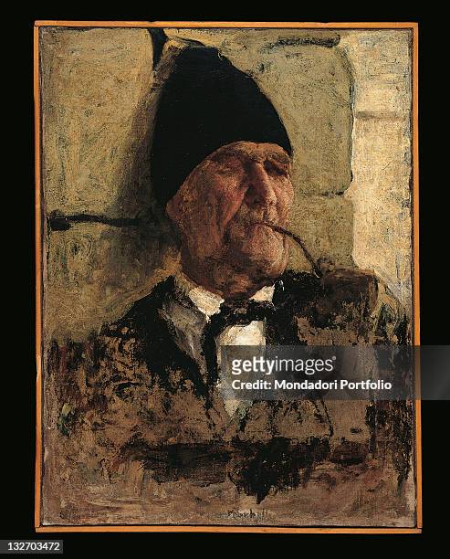 Italy, private collection. Old age old man pipe sleep sleeping hat.
