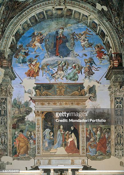 Italy, Lazio, Rome, Santa Maria Sopra Minerva Basilica, Carafa Chapel. Wall altar St Thomas Annunciation Madonna Maria Cardinal Oliviero Carafa...