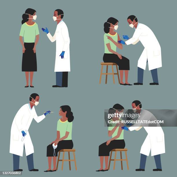 vaccination jabs at medical center. - nhs nurse stock illustrations