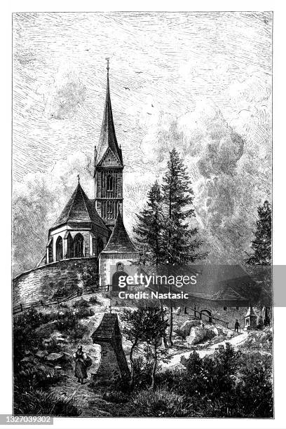 the pilgrimage church of st. leonhard near tamsweg - dürnstein stock illustrations