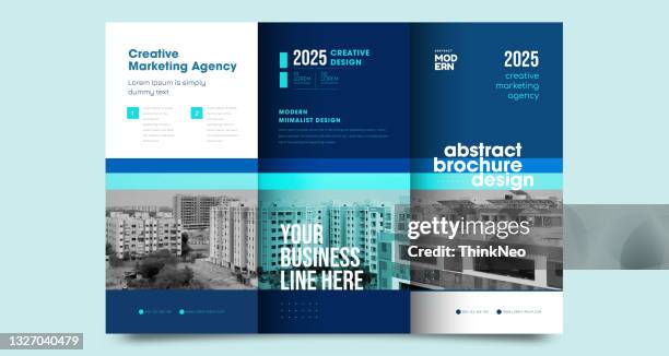 tri fold brochure design with line shapes, corporate business template for tri fold flyer. - pamphlet layout stock illustrations