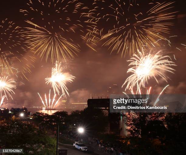 Fireworks during the Macy's Fourth of July celebration in New York, U.S., on Sunday, July 4, 2021. Macys annual fireworks display returned to its...