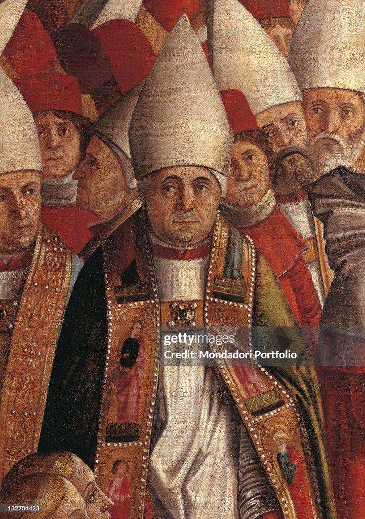 Legend of St Ursula. The Pilgrims Meet the Pope under the Walls of Rome, by Vittore Carpaccio, 1490 - 1491 about, 15th Century, oil on canvas, cm 279 x 305.