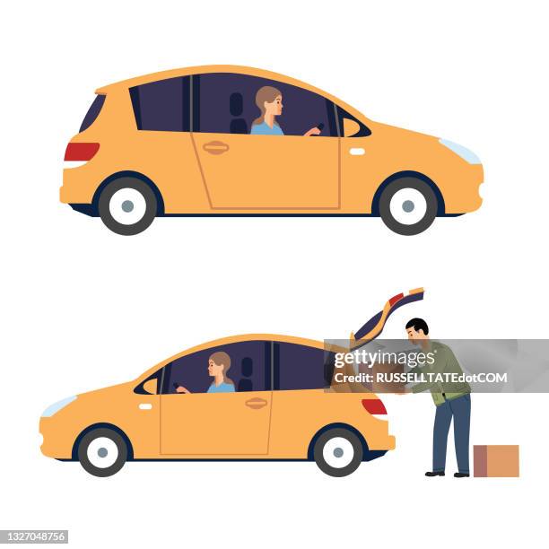 bildbanksillustrationer, clip art samt tecknat material och ikoner med loading a vehicle with packages - lasta