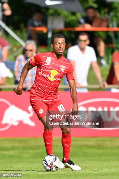 Antoine Bernede of FC Red Bull Salzburg plays the ball during the Pre-Season Friendly match between FC Red Bull Salzburg and AS Monaco at Maximarkt...