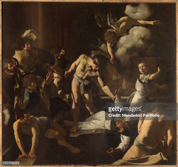 Italy, Lazio, Rome, San Luigi dei Francesi Church. Whole artwork view. Martyrdom Saint apostle Matthew torturer executioner naked young man hirelings...