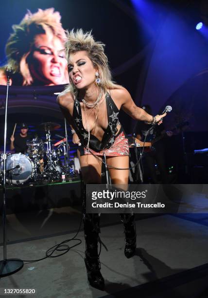 Miley Cyrus headlines the Fourth of July grand opening celebration at Ayu Dayclub at Resorts World Las Vegas on July 04, 2021 in Las Vegas, Nevada.