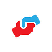 Handshake vector icon. Red and blue Shake hands symbol isolated. Vector illustration EPS 10