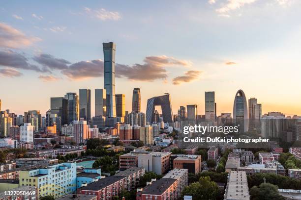beijing skyline sunset - peking skyline stockfoto's en -beelden