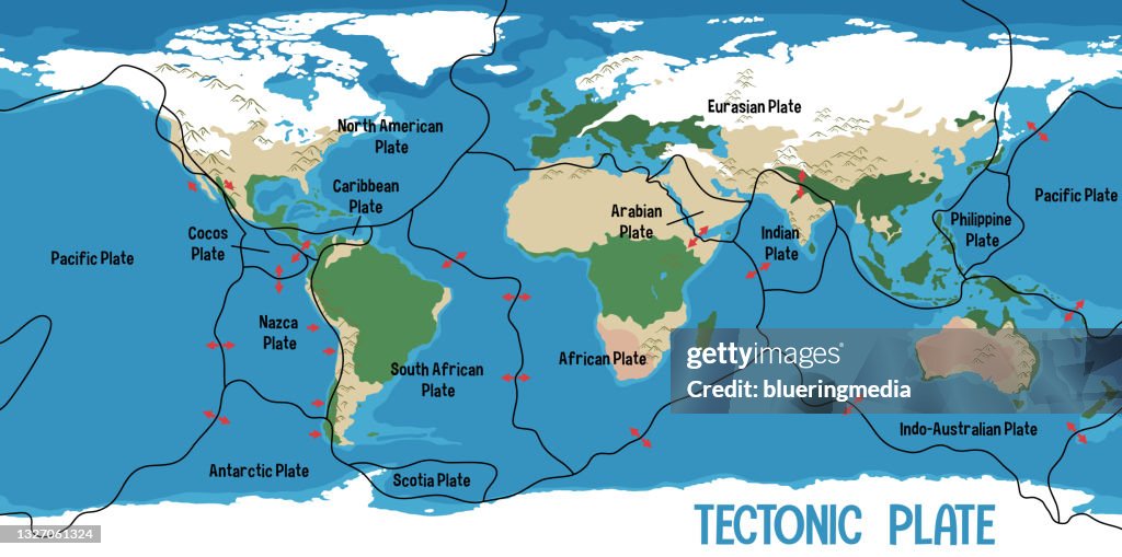 Example Extensive Tectonic World Map Showing Tectonic Plates Boundaries High-Res Vector Graphic ...