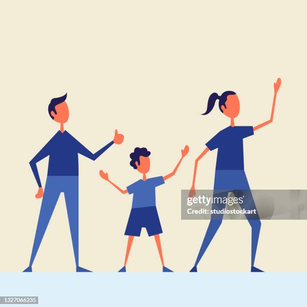 cheerful family waving - promenade stock illustrations