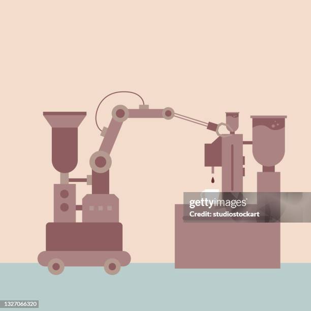 coffee shop with modern robot arm - bar table stock illustrations