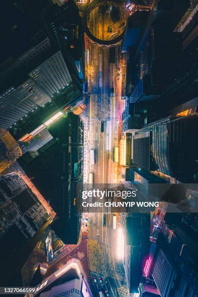 aerial view of street in hong kong - city top view imagens e fotografias de stock