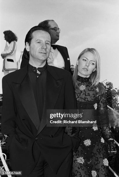 Scottish singer-songwriter Jim Kerr and English actress, singer, and model Patsy Kensit at the Cannes Film Festival, Cannes, France, May 1995.