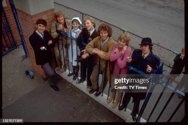 The cast of sitcoms Please Sir and The Fenn Street Gang: John Alderton, Peter Cleall, Liz Gebhardt, Leon Vitali, Peter Denyer, Carol Hawkins and...