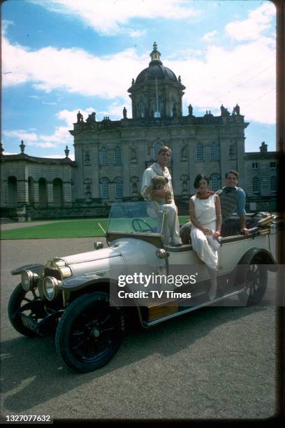 Anthony Andrews, Diana Quick and Jeremy Irons in character on the set of period drama Brideshead Revisited, circa 1981.