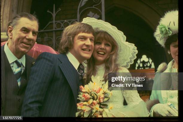 Actors Peter Cleall and Carol Hawkins in character as Eric Duffy and Sharon Eversleigh in sitcom The Fenn Street Gang, circa 1973.