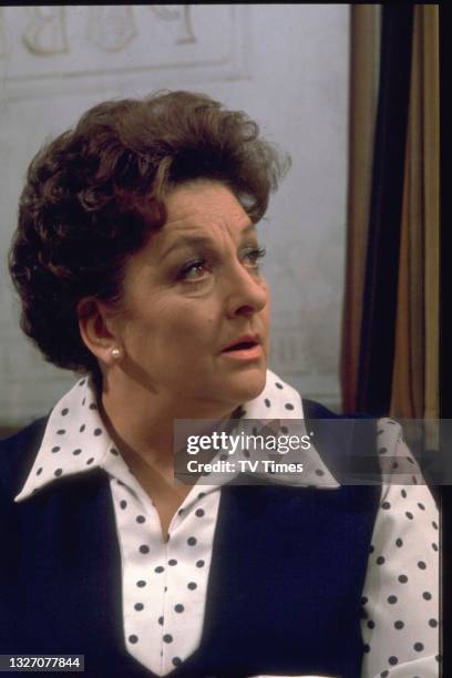 Actress Betty Driver in character as Betty Turpin in television soap Coronation Street, circa 1974.