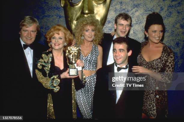 Coronation Street actors William Roache, Barbara Knox, Beverley Callard, Michael Le Vell, Simon Gregson and Tina Hobley photographed at the BAFTA...