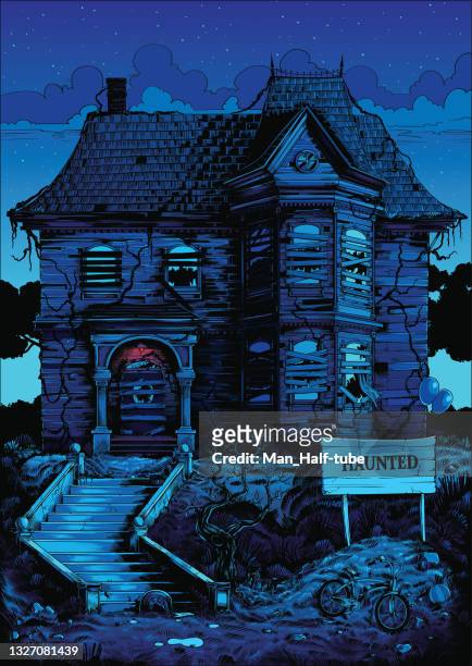 halloween haunted house poster - tentacle stock illustrations