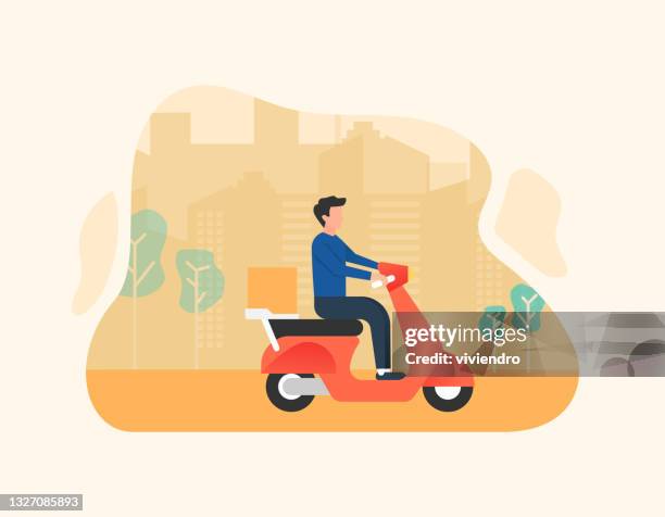 moto courier service illustration - man riding motorcycle clip art stock illustrations