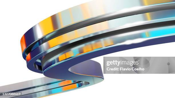 shiny chrome s-curve on white background - 3d sculpture stock pictures, royalty-free photos & images