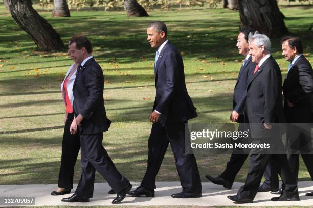 From left Australian Prime Minister Julie Gillard, Russian President Dmitry Medvedev, US President Barack Obama, Prime Minister of Japan Yoshihiko...