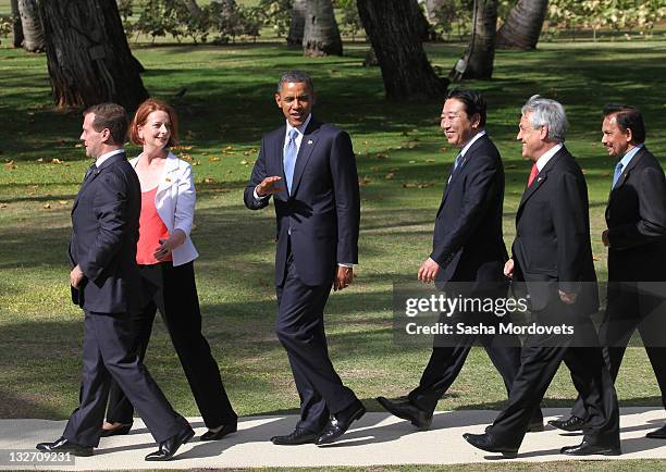 Australian Prime Minister Julie Gillard, Russian President Dmitry Medvedev, U.S. President Barack Obama, Prime Minister of Japan Yoshihiko Noda,...