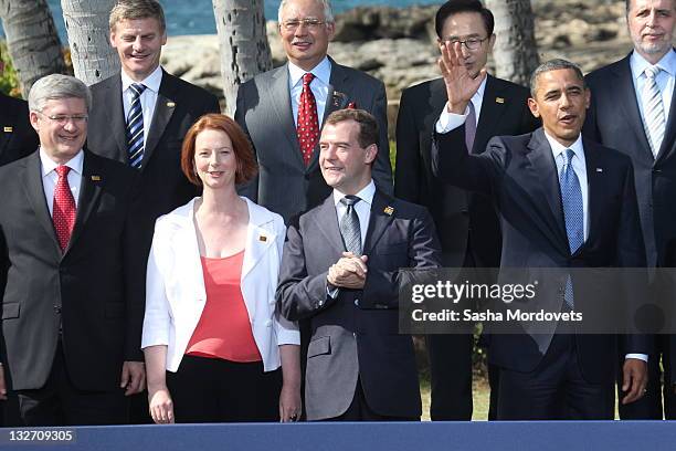 Canada's Prime Minister Stephen Harper, Australia's Prime Minister Julia Gillard, Russian President Dmitry Medvedev, U.S. President Barack Obama, New...