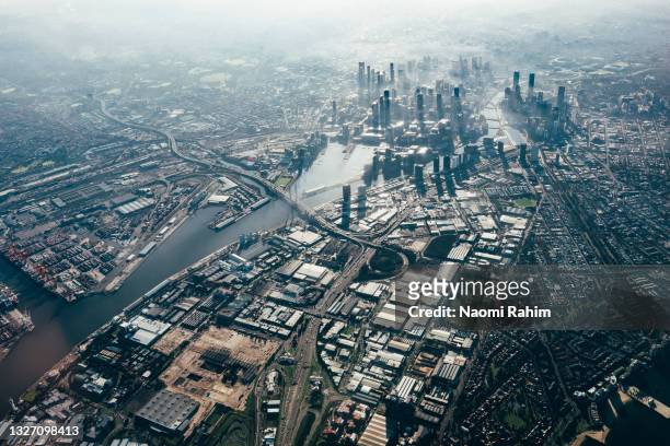 melbourne city early morning aerial view - zona industrial imagens e fotografias de stock