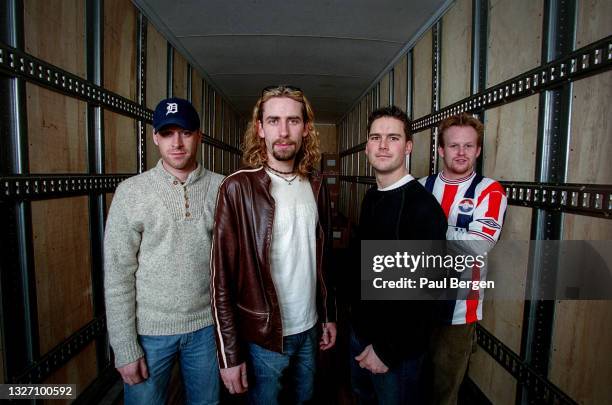 Portrait of Canadian post grunge band Nickelback, left to right Mike Kroeger , Chad Kroeger , Ryan Peake and Ryan Vikedal , Tilburg, Netherlands, 16...