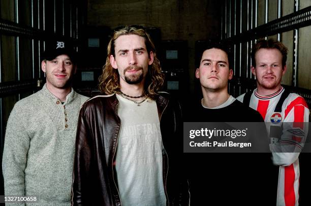 Portrait of Canadian post grunge band Nickelback, left to right Mike Kroeger , Chad Kroeger , Ryan Peake and Ryan Vikedal , Tilburg, Netherlands, 16...