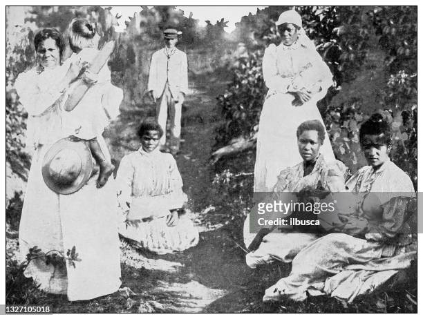 antique black and white photograph: puerto rican women - puerto rican culture stock illustrations