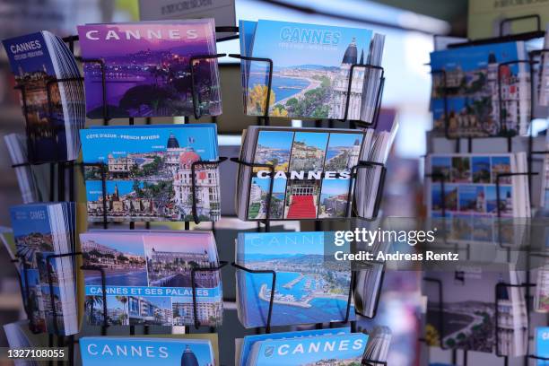 Postcards for sale ahead of the 74th annual Cannes Film Festival on July 05, 2021 in Cannes, France.