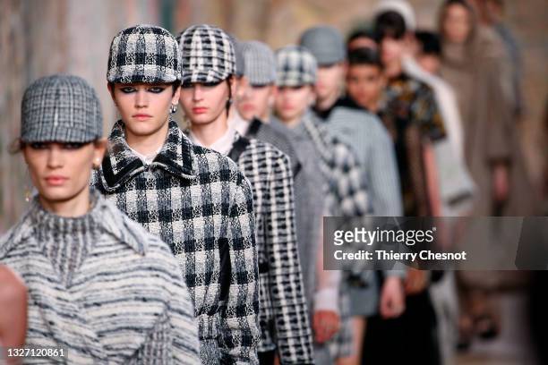 Models walk the runway during the Christian Dior Haute Couture Fall/Winter 2021/2022 show as part of Paris Fashion Week on July 05, 2021 in Paris,...