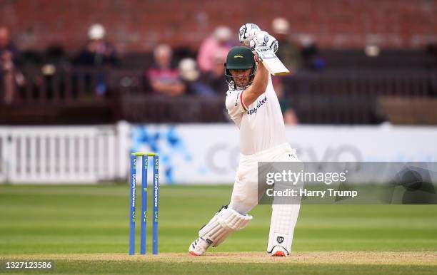 Colin Ackermann of Leicestershire plays a shot during Day Two of the LV= Insurance County Championship match between Somerset and Leicestershire at...