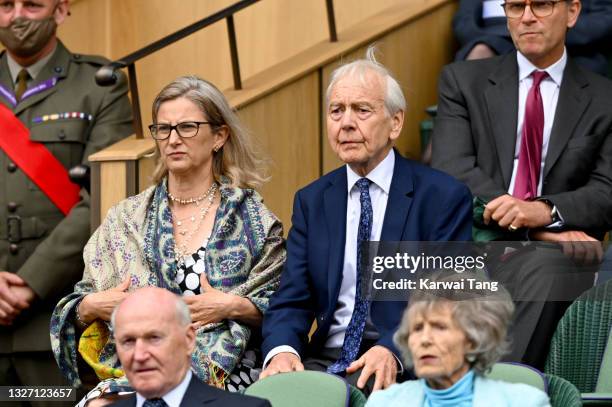 Sarah Butler-Sloss and John Humphrys attend Wimbledon Championships Tennis Tournament at All England Lawn Tennis and Croquet Club on July 05, 2021 in...