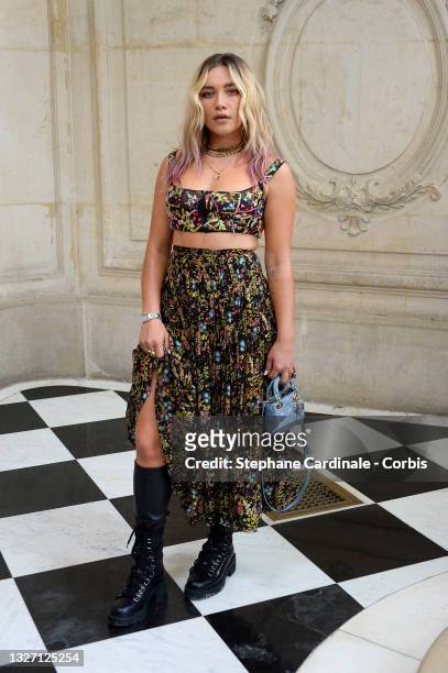 Florence Pugh attends the Christian Dior Haute Couture Fall/Winter 2021/2022 show as part of Paris Fashion Week on July 05, 2021 in Paris, France.
