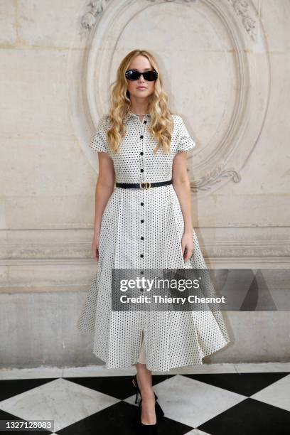 Jennifer Lawrence attends the Christian Dior Haute Couture Fall/Winter 2021/2022 show as part of Paris Fashion Week on July 05, 2021 in Paris, France.