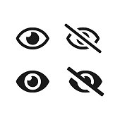 Vision and invisible eyes vector icons set. See and unsee black symbols isolated. Vector illustration EPS 10