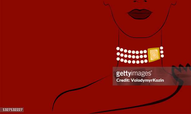 fashion portrait of a woman with a pearl necklace on her neck - pendants stock illustrations