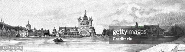stockholm, east side of the art and industrial exhibition - stockholm port stock illustrations