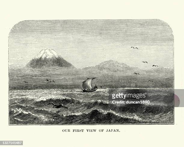 日本の海岸線の眺め、19世紀 - mt fuji点のイラスト素材／クリップ��アート素材／マンガ素材／アイコン素材