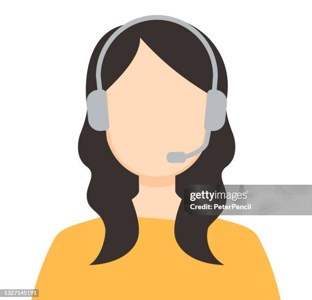 technical support template concept flat design icon. hotline. online chat, woman with headphones. vector illustration - personal assistant stock illustrations