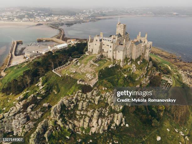 rocky footpath connects st michael mountain with mainland in mount's bay, cornwall, england. june 02, 2021 - social history stock pictures, royalty-free photos & images