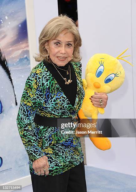 June Foray attends the Premiere of Warner Bros. Pictures' 'Happy Feet Two' at Grauman's Chinese Theatre on November 13, 2011 in Hollywood, California.