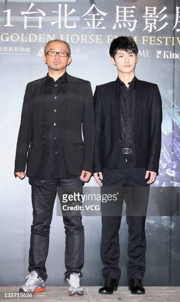 Director Shinji Aoyama and actor Haruma Miura attend "Tokyo Kouen" press conference at Grand Hyatt Taipei on November 13, 2011 in Taipei, Taiwan.