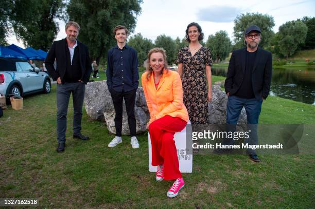 Jan Fehse, Nick Julius Schuck, Diana Iljine, Anne Schäfer and Bjarne Mädel attend the premiere of "Geliefert" during the Munich Film Festival 2021 at...